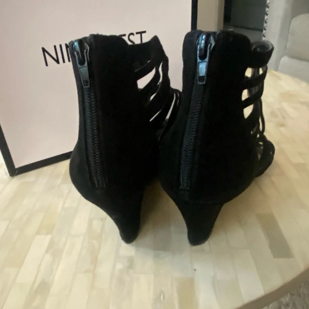 Black suede zip up sandals